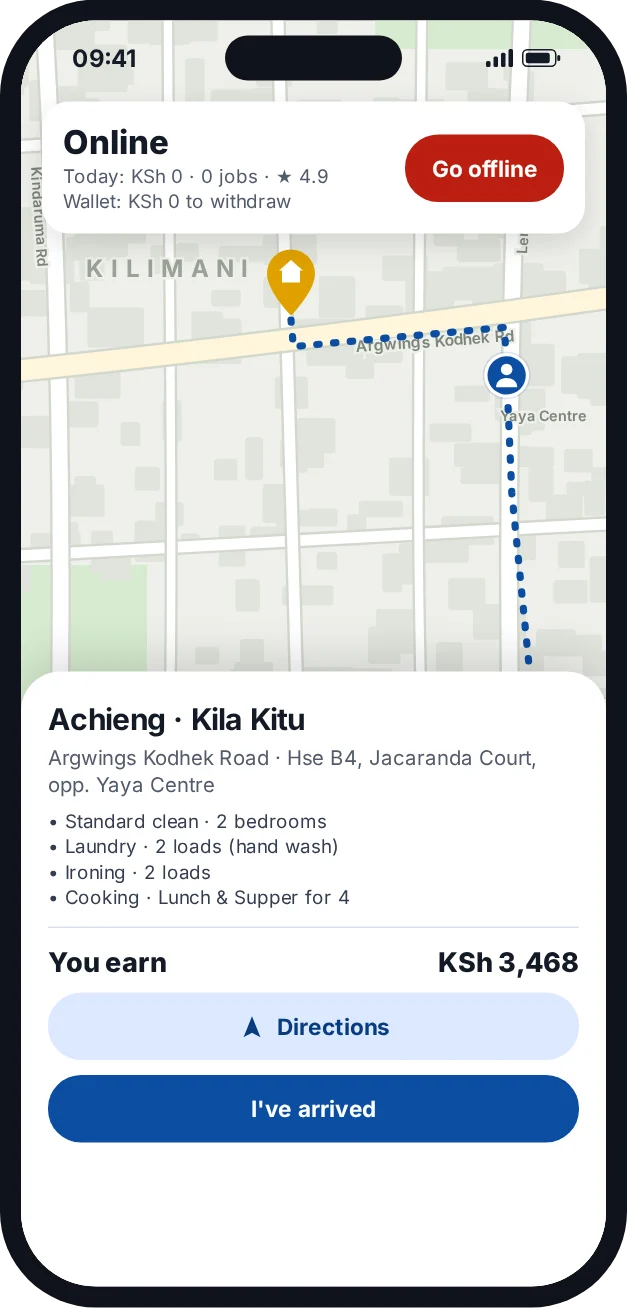 The trip to the client's home on the map