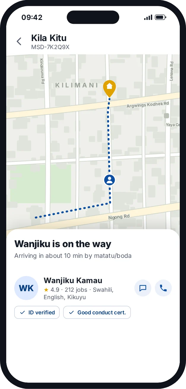 Tracking the msaidizi on the map, with her rating and badges